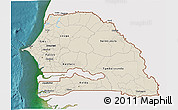 Shaded Relief 3D Map of Senegal, single color outside, satellite sea