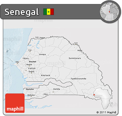 Silver Style 3D Map of Senegal, single color outside