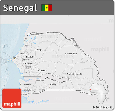 Silver Style 3D Map of Senegal, single color outside