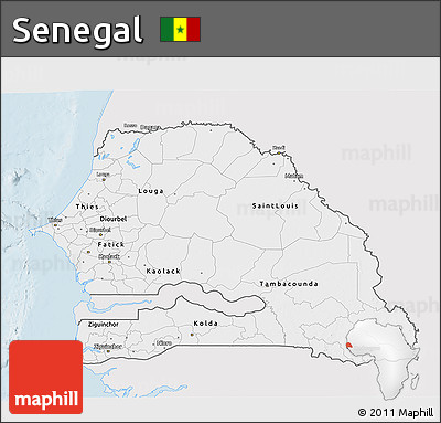 Silver Style 3D Map of Senegal, single color outside