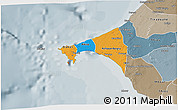 Political 3D Map of Dakar, semi-desaturated