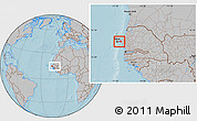 Gray Location Map of Dakar, within the entire country, hill shading