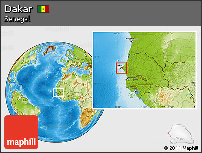 Physical Location Map of Dakar, within the entire country
