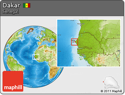 Physical Location Map of Dakar, within the entire country