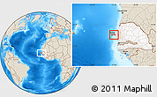 Shaded Relief Location Map of Dakar, highlighted country