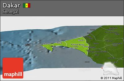 Physical Panoramic Map of Dakar, darken