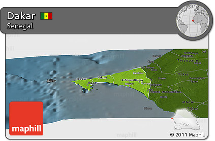Physical Panoramic Map of Dakar, darken