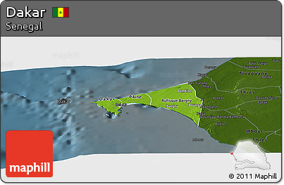 Physical Panoramic Map of Dakar, darken
