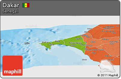 Physical Panoramic Map of Dakar, political shades outside