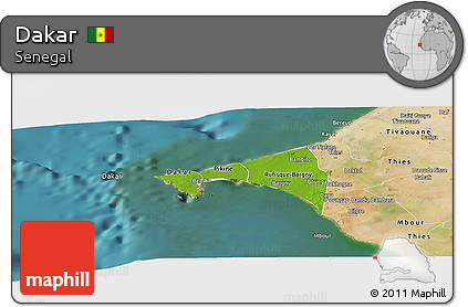 Physical Panoramic Map of Dakar, satellite outside