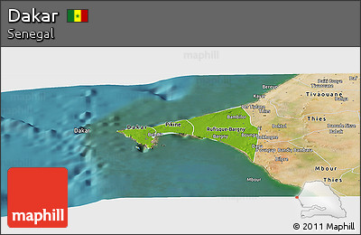 Physical Panoramic Map of Dakar, satellite outside