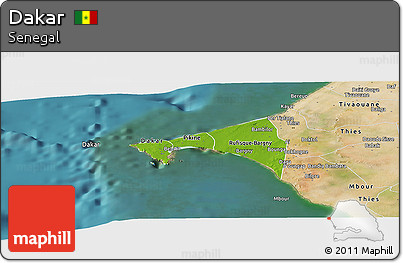 Physical Panoramic Map of Dakar, satellite outside
