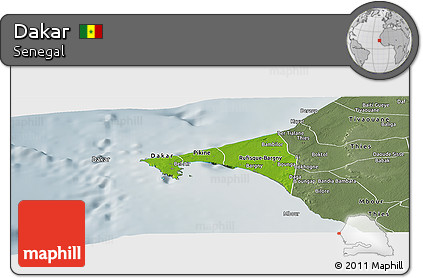 Physical Panoramic Map of Dakar, semi-desaturated