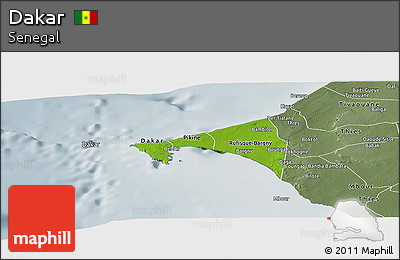 Physical Panoramic Map of Dakar, semi-desaturated