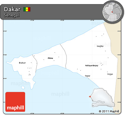 Classic Style Simple Map of Dakar, single color outside