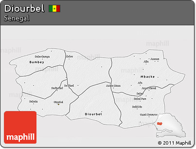 Silver Style 3D Map of Diourbel, single color outside
