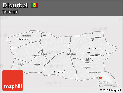 Silver Style 3D Map of Diourbel, single color outside