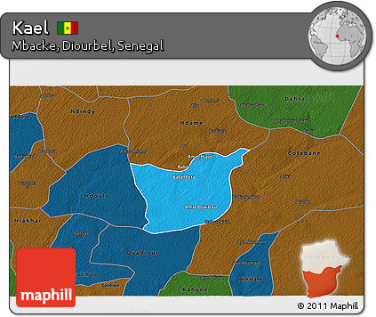 Political 3D Map of Kael, darken