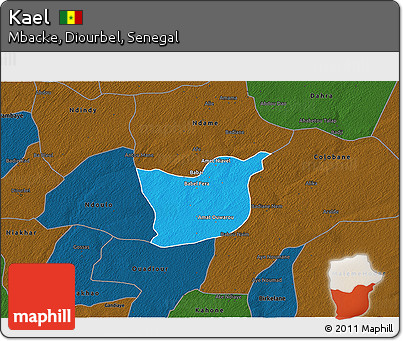 Political 3D Map of Kael, darken