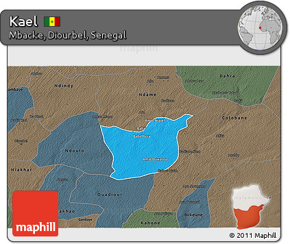 Political 3D Map of Kael, darken, semi-desaturated