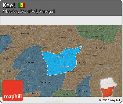 Political 3D Map of Kael, darken, semi-desaturated