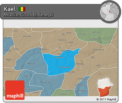 Political 3D Map of Kael, semi-desaturated