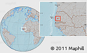 Gray Location Map of Kael, within the entire country, hill shading