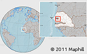 Gray Location Map of Kael, highlighted country, highlighted grandparent region, within the entire country, hill shading