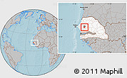 Gray Location Map of Kael, highlighted country, highlighted parent region, within the entire country, hill shading