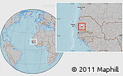 Gray Location Map of Kael, highlighted parent region, within the entire country, hill shading