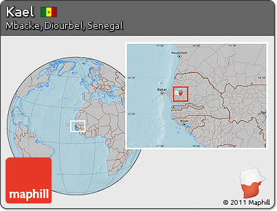 Gray Location Map of Kael, highlighted parent region, highlighted grandparent region, within the entire country, hill shading