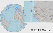 Gray Location Map of Kael, highlighted parent region, highlighted grandparent region, within the entire country, hill shading