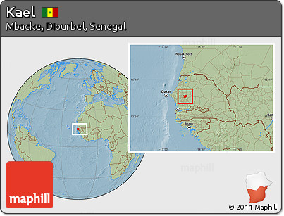 Savanna Style Location Map of Kael, within the entire country, hill shading