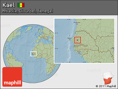 Savanna Style Location Map of Kael, within the entire country, hill shading