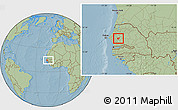 Savanna Style Location Map of Kael, within the entire country, hill shading