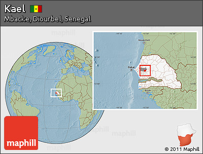 Savanna Style Location Map of Kael, highlighted country, highlighted grandparent region, hill shading