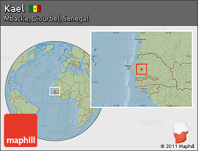 Savanna Style Location Map of Kael, hill shading
