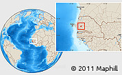 Shaded Relief Location Map of Kael, within the entire country
