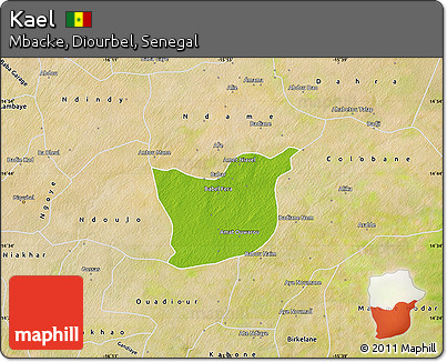 Physical Map of Kael, satellite outside