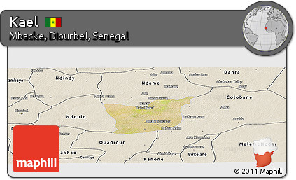 Satellite Panoramic Map of Kael, shaded relief outside