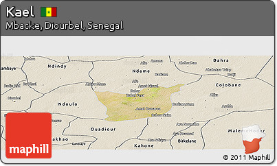 Satellite Panoramic Map of Kael, shaded relief outside