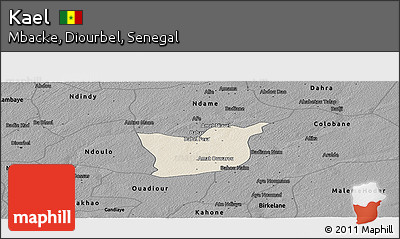 Shaded Relief Panoramic Map of Kael, darken, desaturated