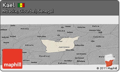 Shaded Relief Panoramic Map of Kael, darken, desaturated