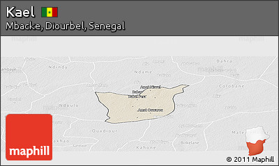 Shaded Relief Panoramic Map of Kael, lighten, desaturated