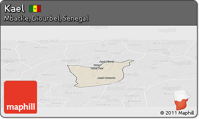 Shaded Relief Panoramic Map of Kael, lighten, desaturated