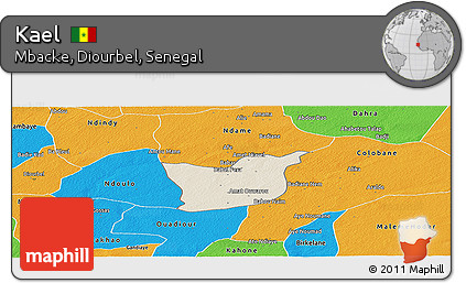 Shaded Relief Panoramic Map of Kael, political outside