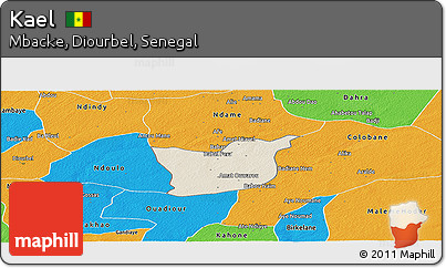 Shaded Relief Panoramic Map of Kael, political outside