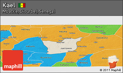 Shaded Relief Panoramic Map of Kael, political outside