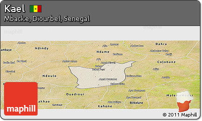 Shaded Relief Panoramic Map of Kael, satellite outside