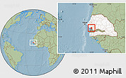 Savanna Style Location Map of Djilor, highlighted country, highlighted parent region, hill shading